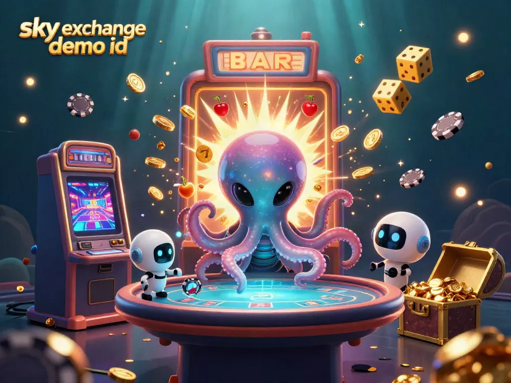 Experience the thrill of gaming with sky exchange demo id, featuring an alien octopus at a holographic poker table.