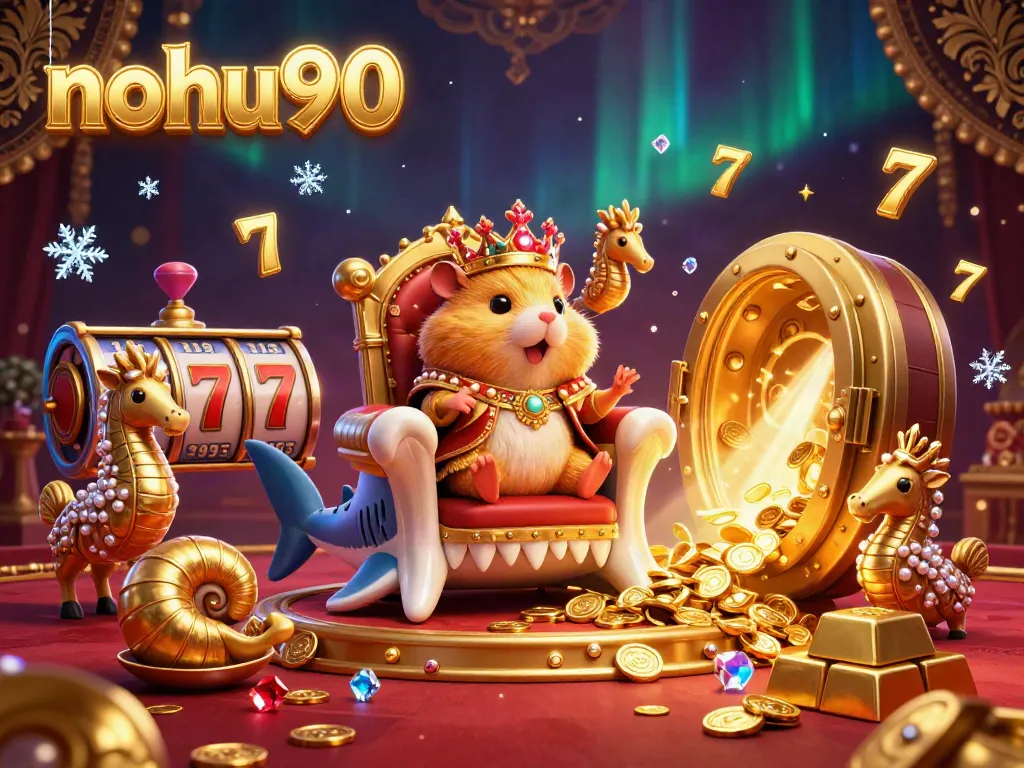 Engage in winning strategies with nohu90 in this ultra-detailed 3D casino scene featuring a fierce hamster king.