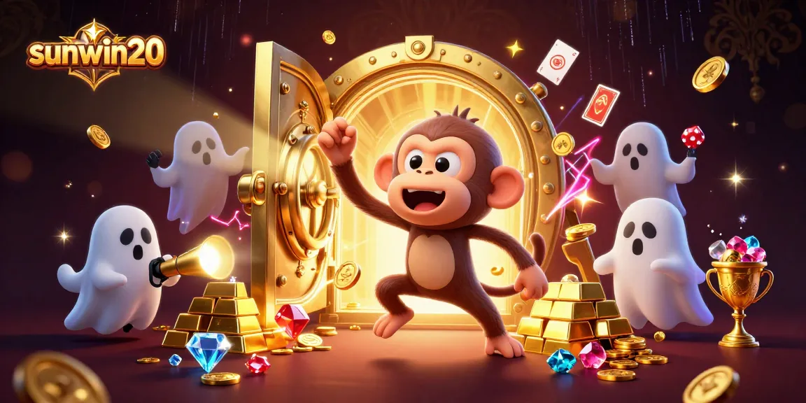 Engage with sunwin20 in a vibrant haunted casino scene with shimmers of gold and playful spirits.