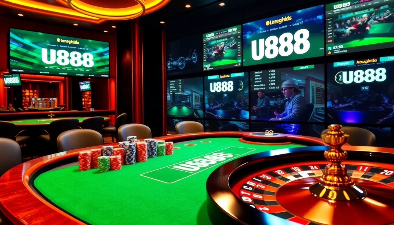 Experience the thrill of uu88 with luxury casino tables, poker chips, and vibrant betting action.