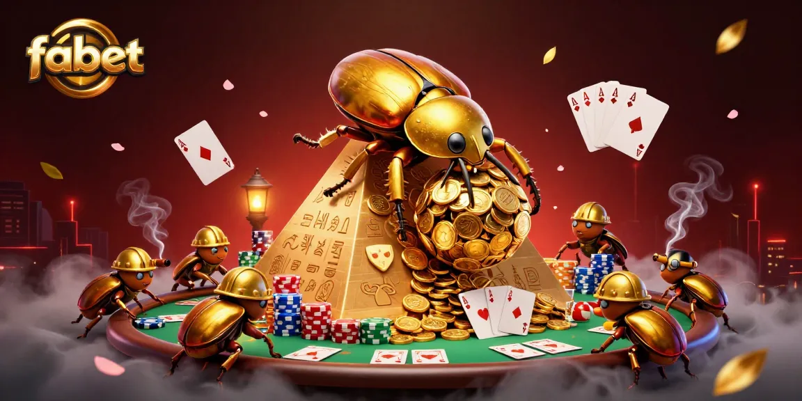 Fabet showcases massive golden beetles symbolizing wealth and luck in a vibrant casino scene.