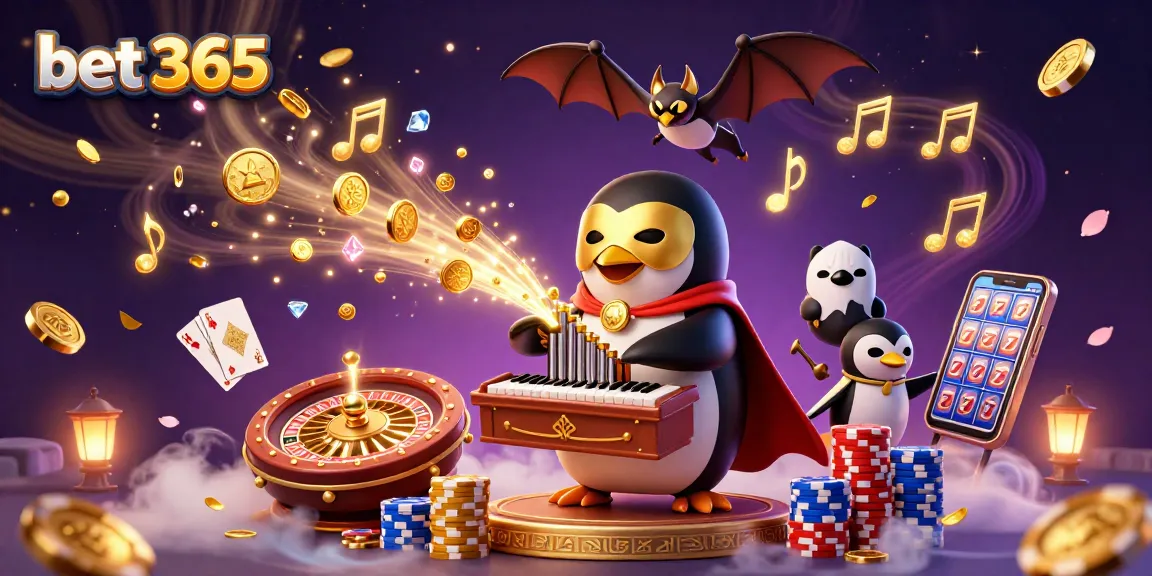 Experience thrilling gameplay at bet 365 with a vivid scene of a penguin and gold coins.