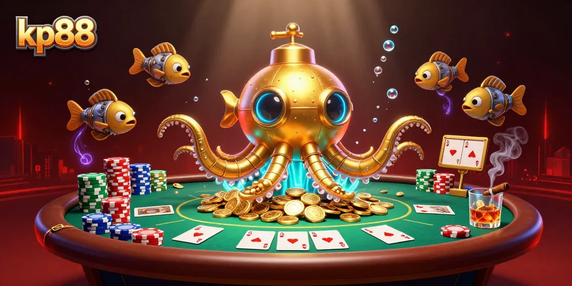 Engage in thrills with kp88, where the golden kraken submarine surfaces amid poker excitement and riches.