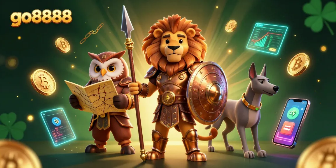 Engage in thrilling gaming at go8888 with a dynamic 3D casino scene showcasing iconic characters and crypto elements.
