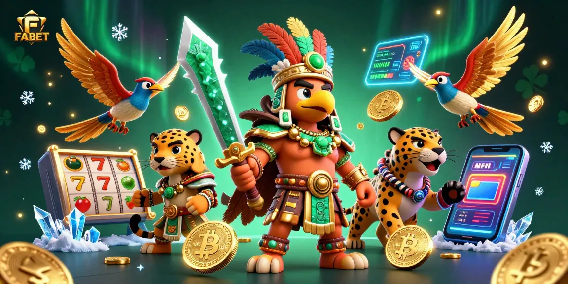 Experience FABET excitement as Aztec warriors engage in a lively casino adventure with crypto elements and rich visuals.