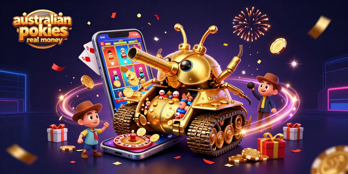 Spin the excitement with australian online pokies real money in an energetic 3D casino scene.
