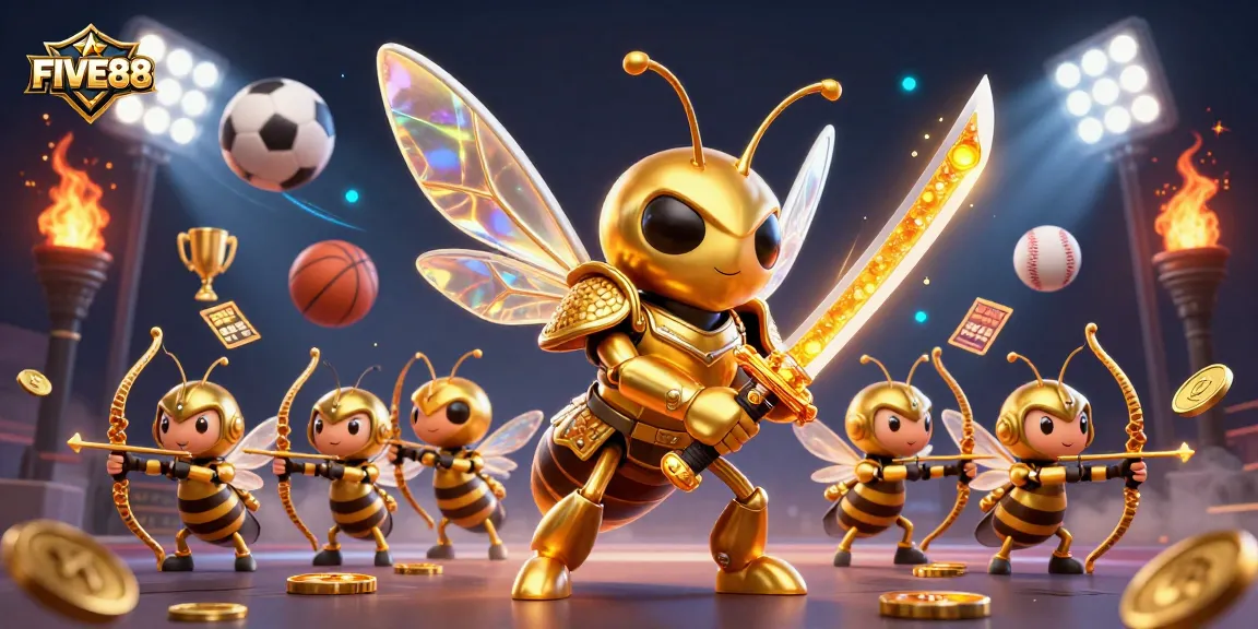 Experience thrilling sports betting with FIVE88's vibrant 3D gaming scene showcasing dynamic action.