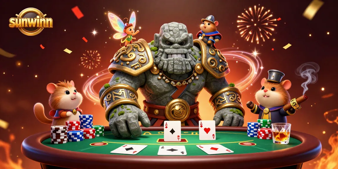 Experience vibrant gambling scenes with sunwinn's engaging characters and dynamic poker elements.