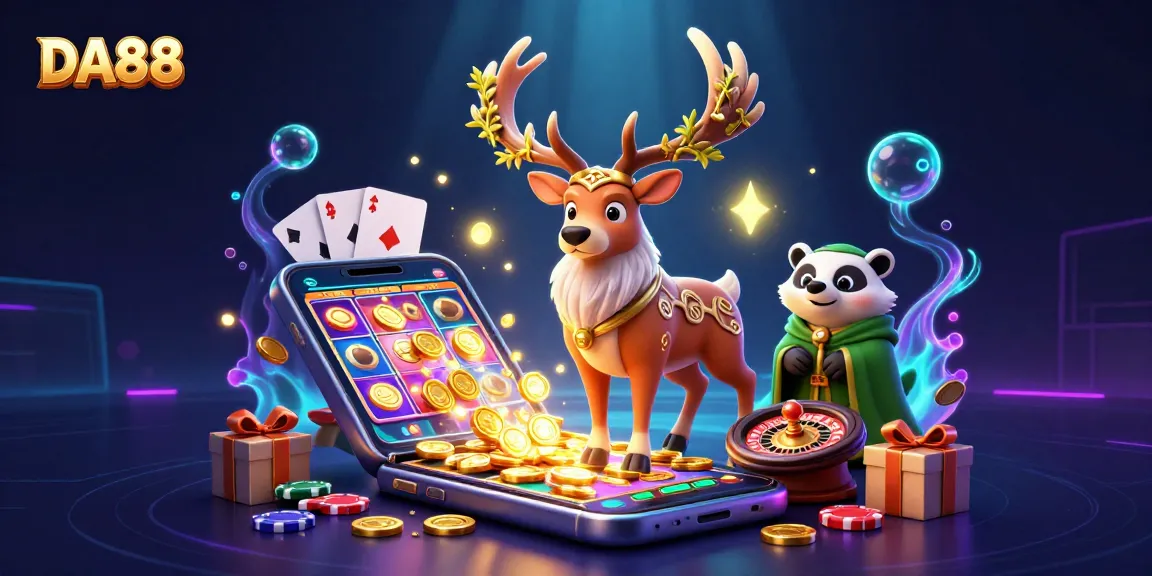 Experience thrilling gaming features with DA88, showcasing a colorful slot game and dynamic casino elements.