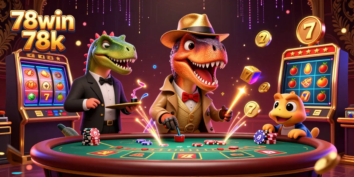 Join the excitement at 78win 78k with a thrilling casino scene featuring dinosaurs in action!